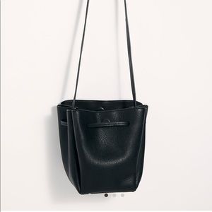 Black drawstring bucket purse